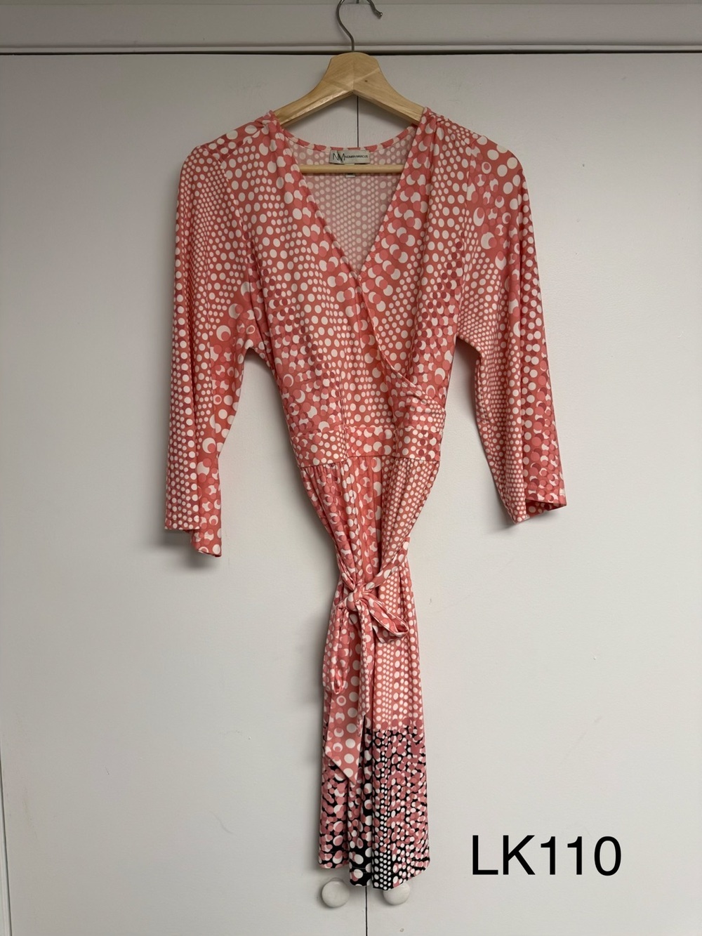NM Neiman Marcus Pink Polka Dot Wrap Dress Size 8